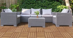 garden with wpc decking tiles