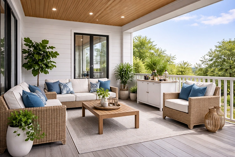 Balcony with white PVC wall cladding