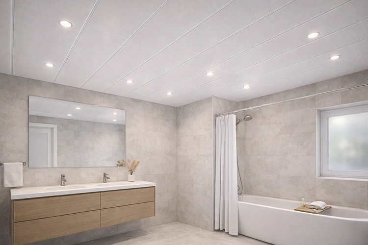 White uPVC bathroom ceiling design in a clean modern interior